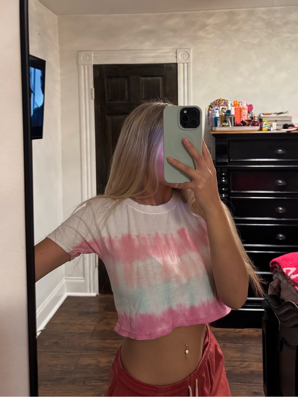 Women's Tie-Dye Cropped T-Shirt - Pink & Blue